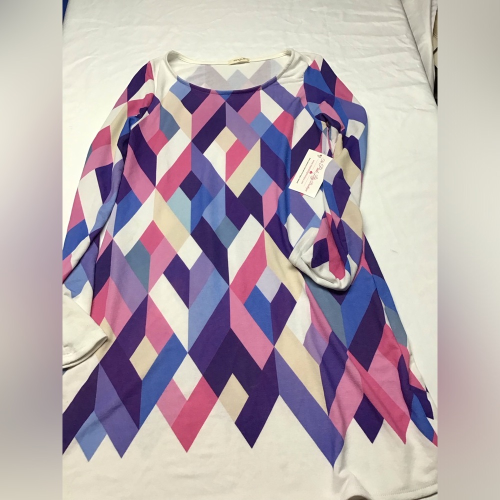 12PM by Mon Ami Short Mini Dress Size Medium Geometric Pink Purple White NWT!